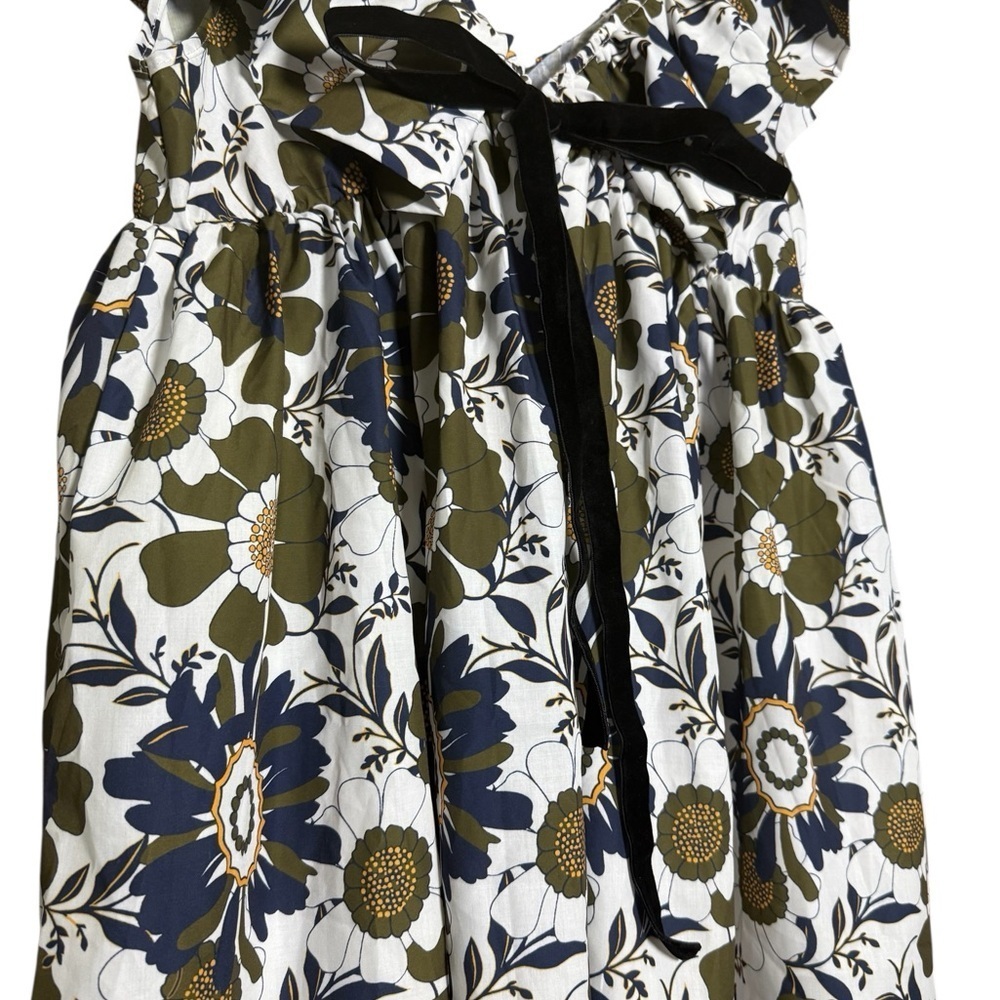 Floral Ruffle Mini Dress Green & Blue With Black Bow Women’s Large NWT - Picture 2 of 9